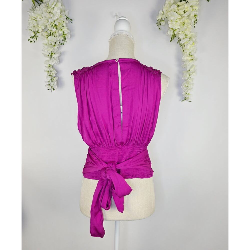 New Free People Crop Top Medium Satin Purple Ruched Tie Back Boho Y2K Festival - Picture 3 of 16